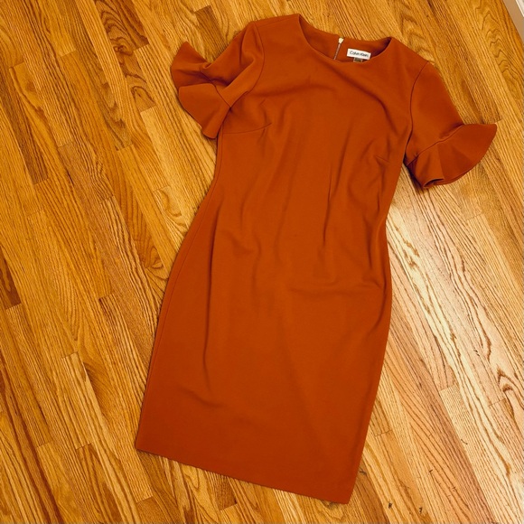 Calvin Klein Women’s Dress Gold Size 10 Shift short tulip live sleeve - Picture 2 of 10